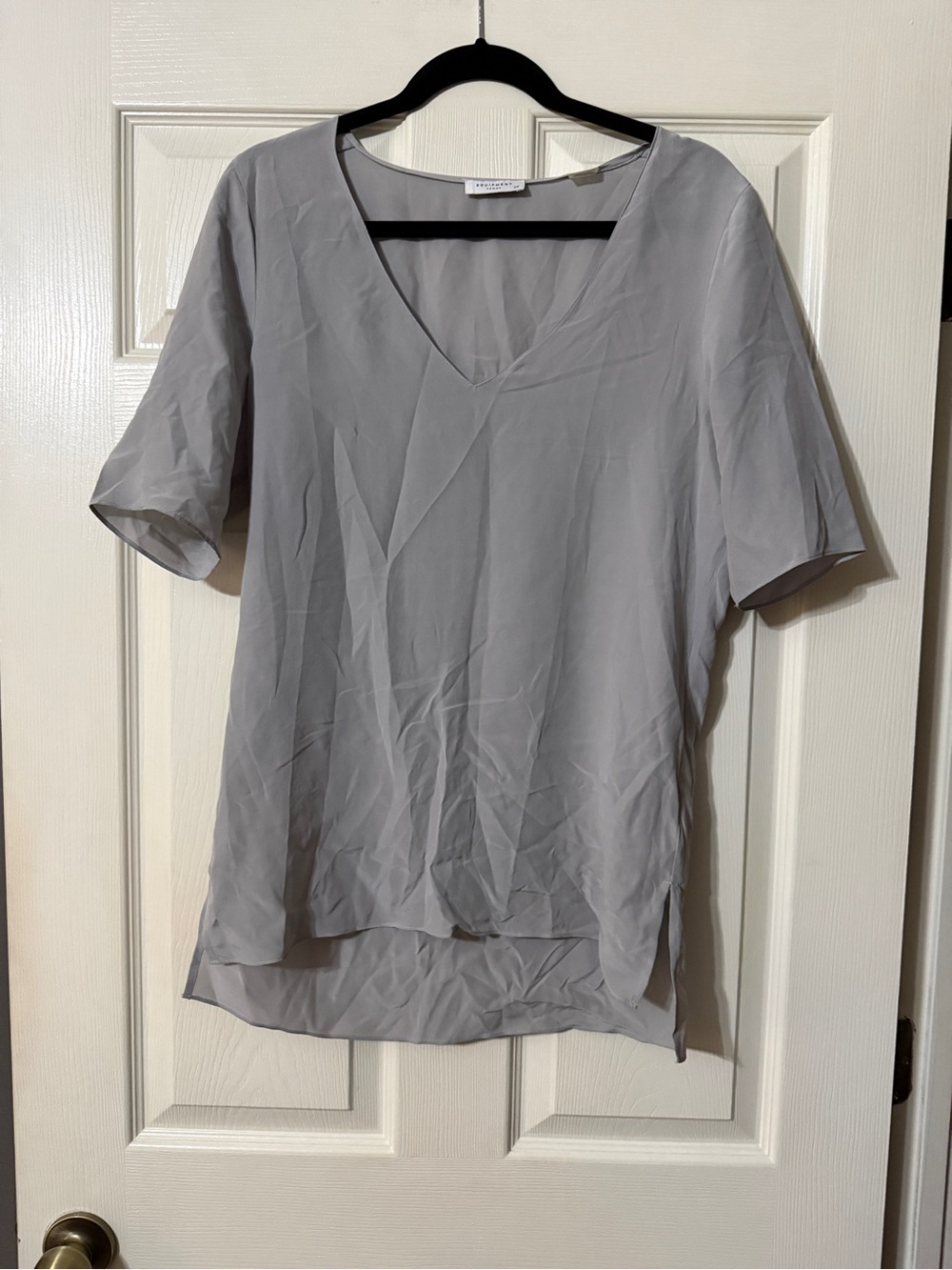 Equipment Light Gray V-Neck 100% Silk Top